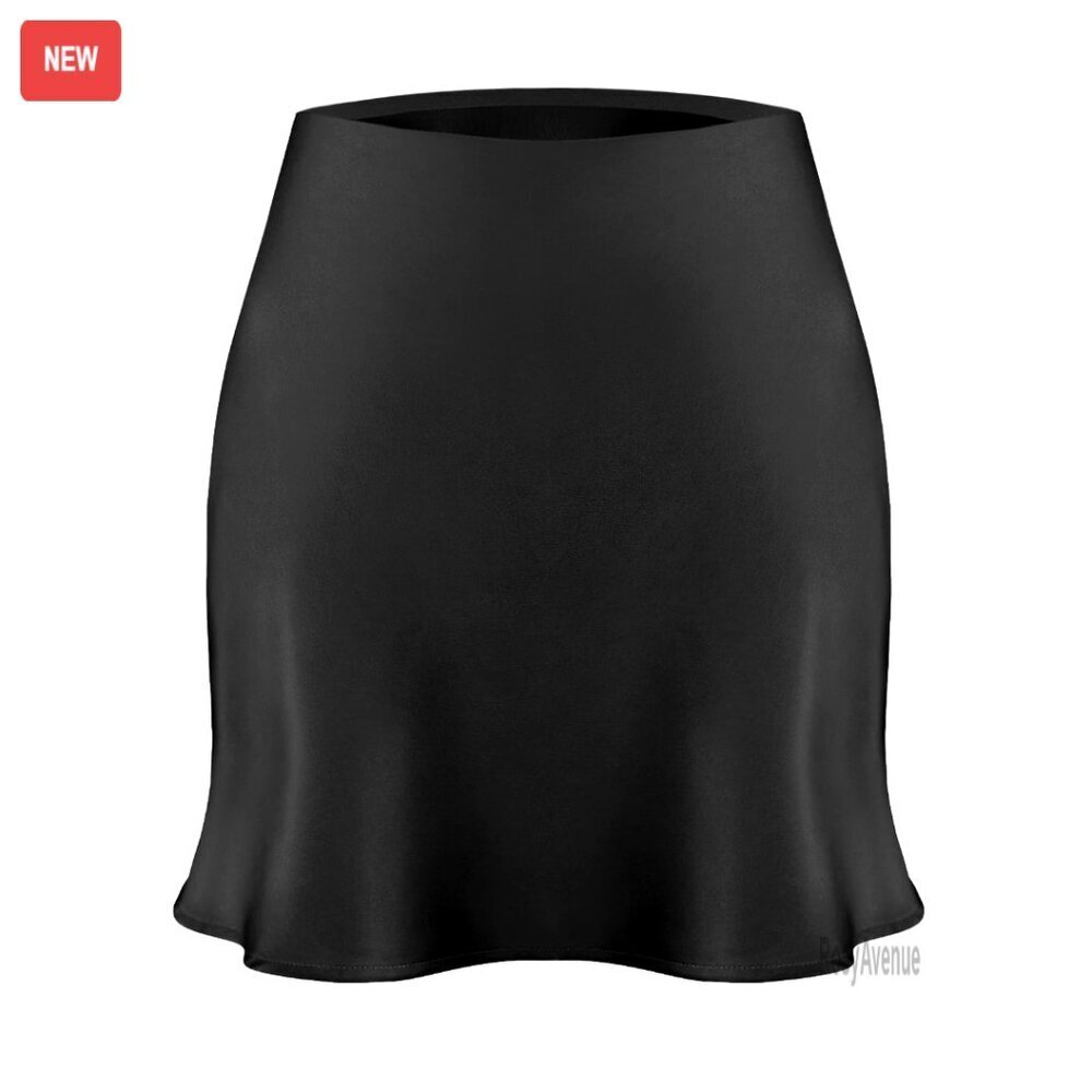 Satin Mini Skirt High Waist Elastic Y2k A-Line Fishtail Hem Above Knee